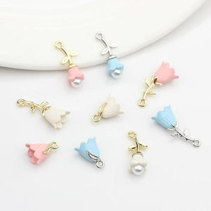 6pcs 3D Tulip Flowers Charms Pendant DIY Earrings Jewelry Making Accessories