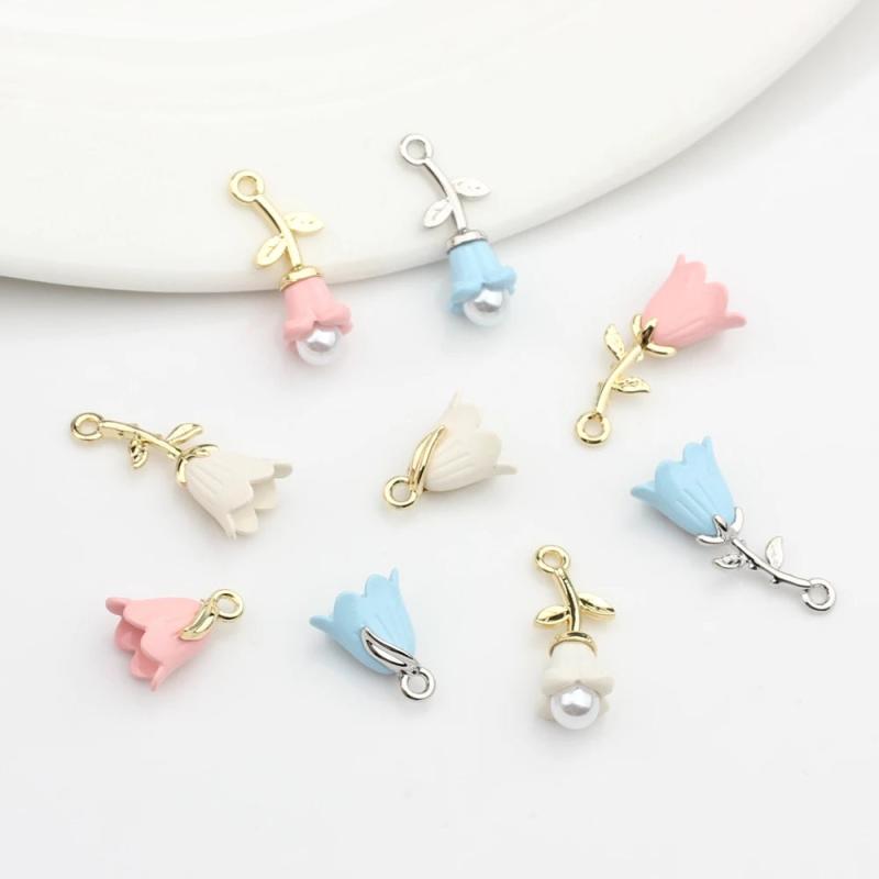 6pcs 3D Tulip Flowers Charms Pendant DIY Earrings Jewelry Making Accessories
