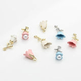 6pcs 3D Tulip Flowers Charms Pendant DIY Earrings Jewelry Making Accessories