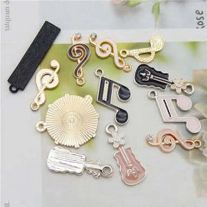 12PCS Enamel Charms Mixed Musical Instrument Alloy Pendant Jewelry Making