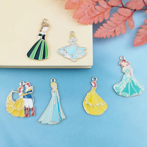 10pcs Enamel Princess Girl Prince Charms Earring Necklace Finding