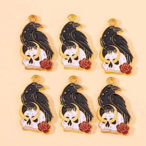 20Pcs/Lot Enamel Skull Snake Moon Sun Charms for Jewelry Making Halloween DIY