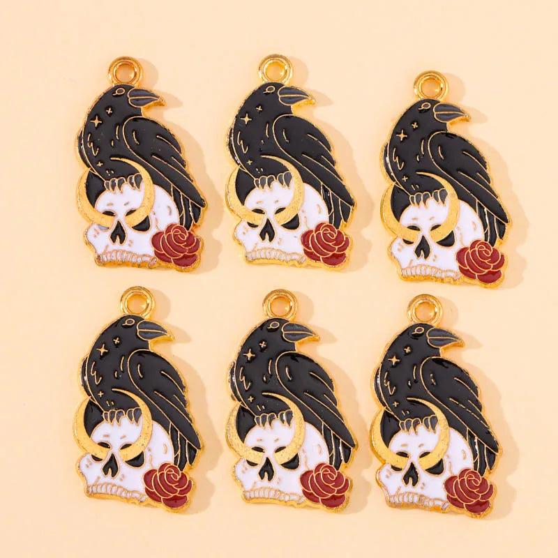 20Pcs/Lot Enamel Skull Snake Moon Sun Charms for Jewelry Making Halloween DIY
