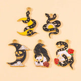 20Pcs/Lot Enamel Skull Snake Moon Sun Charms for Jewelry Making Halloween DIY