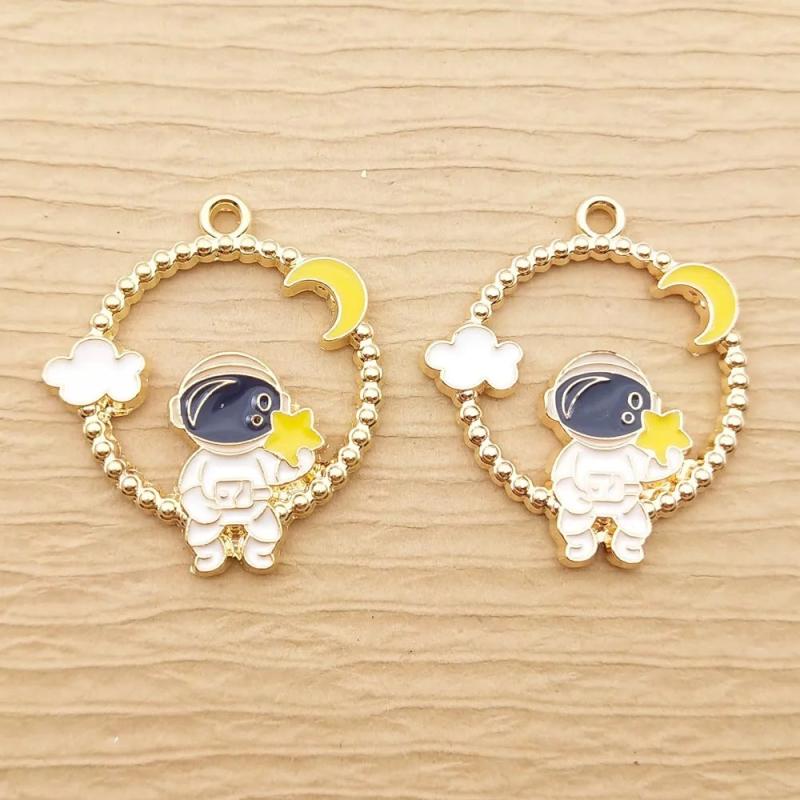 10pcs Enamel Spaceman Charm Astronaut Moon Earring Bracelet Diy Craft Supplies