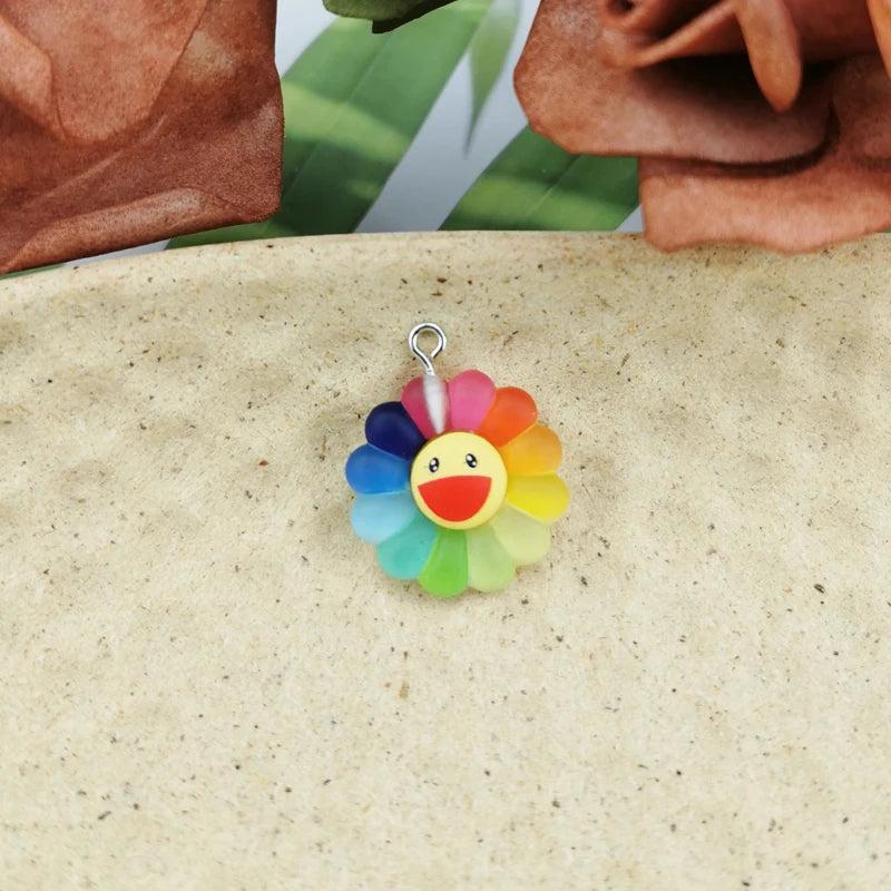 10pcs Sun Shine 3D Smile Sun Flower Resin Charms Pendant DIY Jewelry Accessory