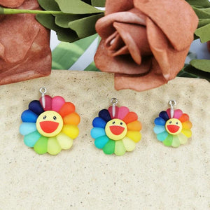 10pcs Sun Shine 3D Smile Sun Flower Resin Charms Pendant DIY Jewelry Accessory