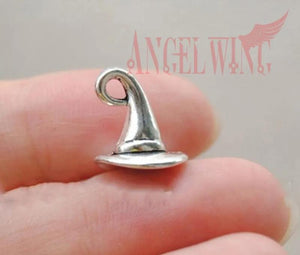 30pcs/lot Antique Silver Halloween Wizard Pendants 3D Witch's Hat Charms