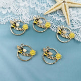 10PCS Alloy Enamel Bee Charms Daisy Flower Animal Round Pendants