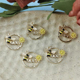 10PCS Alloy Enamel Bee Charms Daisy Flower Animal Round Pendants
