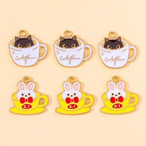 20Pcs Animal Teacup Cat Rabbit Enamel Charms for DIY Jewelry Making
