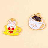 20Pcs Animal Teacup Cat Rabbit Enamel Charms for DIY Jewelry Making