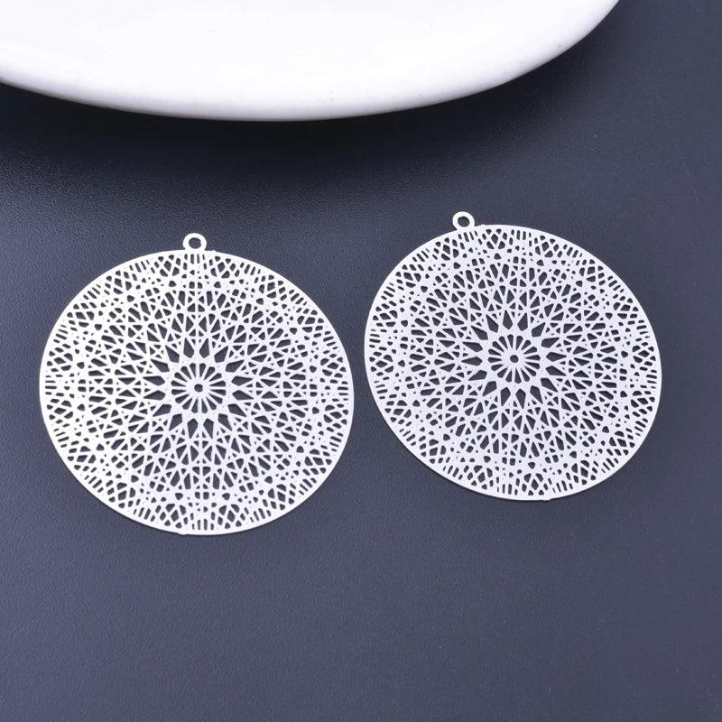 6pcs Rose Round Charms Silver Plated Earring Pendant DIY Jewelry