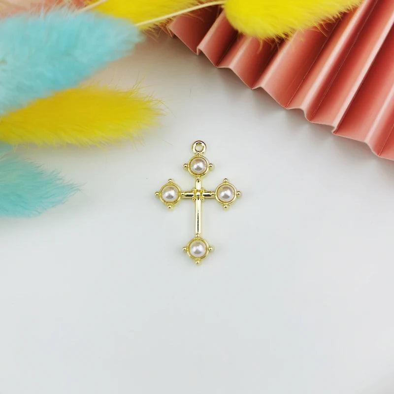 10pcs Cross Charms Pendants DIY Crafts Rhinestone Inlaid Jewelry