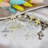 10pcs Cross Charms Pendants DIY Crafts Rhinestone Inlaid Jewelry