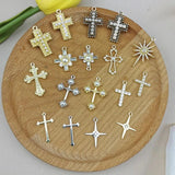 10pcs Cross Charms Pendants DIY Crafts Rhinestone Inlaid Jewelry