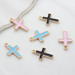 50pcs Mini Cross Enamel Charms For DIY Jewelry Making