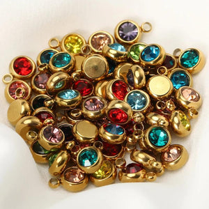 20pcs Stainless Steel Rhinestone Charms 6mm Gem Beads Pendants DIY Jewelry