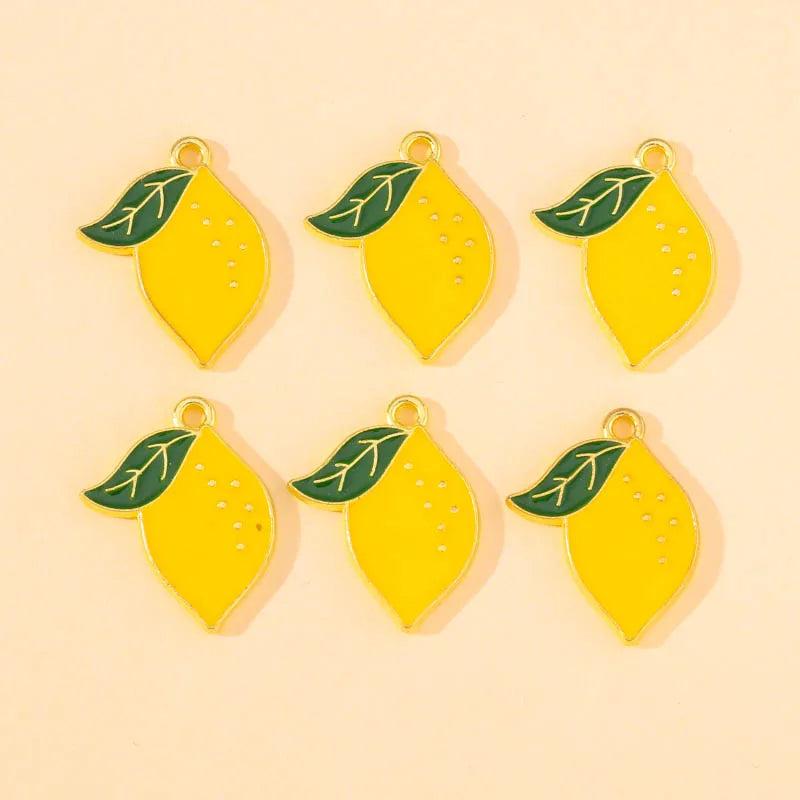 20Pcs Enamel Yellow Lemon Fruit Charms for DIY Jewelry Making