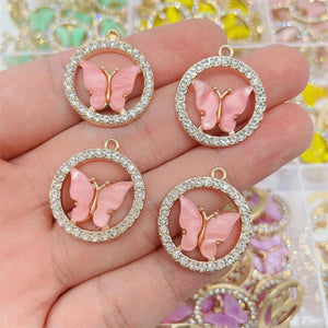Multicolor Resin Butterfly Necklace Pendant Pink Insect Charm