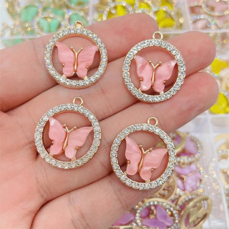 Multicolor Resin Butterfly Necklace Pendant Pink Insect Charm