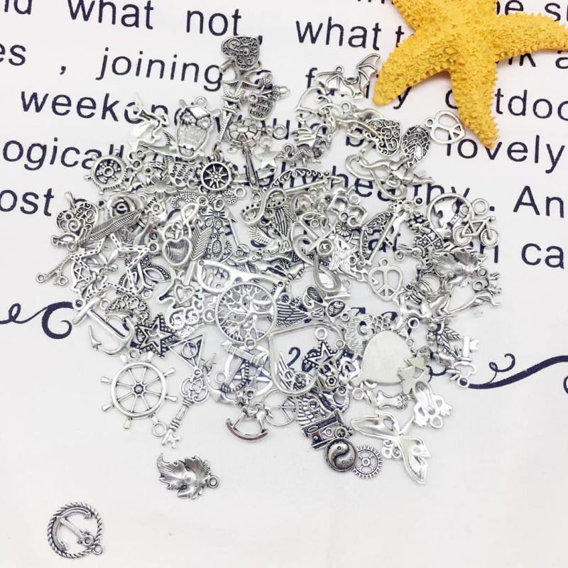 50Pcs Mixed Alloy Pendant Vintage Heart Charms DIY Jewelry Making Supplies