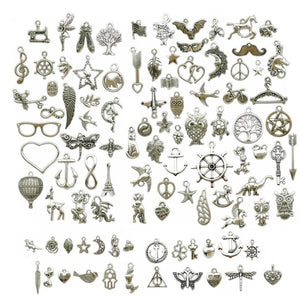 50Pcs Mixed Alloy Pendant Vintage Heart Charms DIY Jewelry Making Supplies