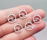 50pcs Antique Silver Plated Mini Hollow Ocean Wave Pendant Charms