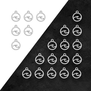 50pcs Antique Silver Plated Mini Hollow Ocean Wave Pendant Charms