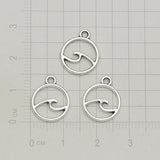 50pcs Antique Silver Plated Mini Hollow Ocean Wave Pendant Charms