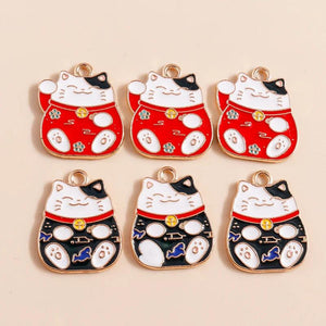 10pcs Chinese Lucky Cat Charms for DIY Jewelry Making