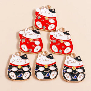 10pcs Chinese Lucky Cat Charms for DIY Jewelry Making