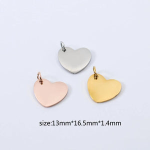 Stainless Steel Heart Tag Charm Pendant for DIY Jewelry