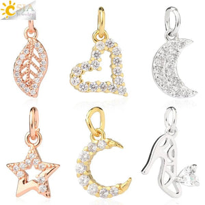 CSJA Heart Moon Charms for Jewelry Making Silver CZ Earrring Keychain Necklace
