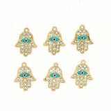 10pcs Crystal Fatima Hand Charm Hamsa Hand Evil Eye Pendant Charms