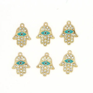 10pcs Crystal Fatima Hand Charm Hamsa Hand Evil Eye Pendant Charms