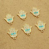 10pcs Crystal Fatima Hand Charm Hamsa Hand Evil Eye Pendant Charms