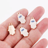 10pcs Crystal Fatima Hand Charm Hamsa Hand Evil Eye Pendant Charms