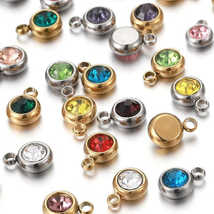 20pcs 6mm Crystal Steel Charms Birthstone Pendants Jewelry Making DIY