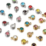 20pcs 6mm Crystal Steel Charms Birthstone Pendants Jewelry Making DIY
