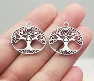 25pcs Antique Silver Tree Of Life Charms Pendants DIY Jewelry Making Supplies