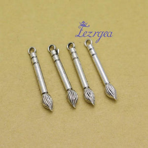 30pcs Antique Silver Paint Brush Charms Pendants DIY Keychain Jewelry Making
