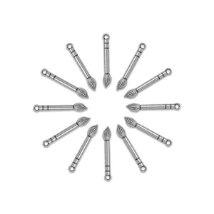 30pcs Antique Silver Paint Brush Charms Pendants DIY Keychain Jewelry Making