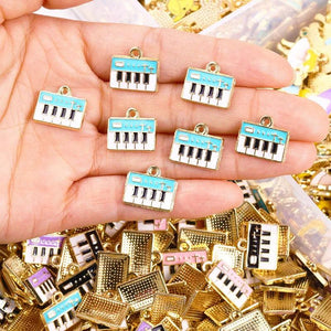 20pcs Enamel Piano Keyboard Pendants Musical Instrument Charms for DIY Necklaces