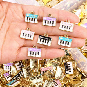 20pcs Enamel Piano Keyboard Pendants Musical Instrument Charms for DIY Necklaces