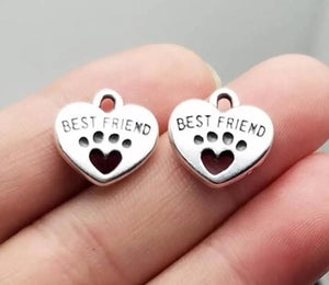20pcs Antique Silver Paw Heart Charms Pet Pendants DIY Jewelry Supplies