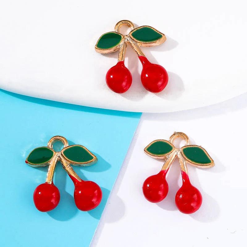 20pcs 10*13mm Enamel Mini Cherry Charm Necklace Earring Pendant DIY Access