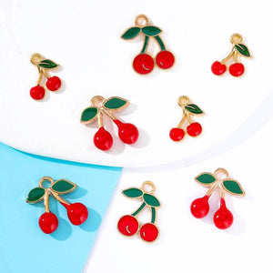 20pcs 10*13mm Enamel Mini Cherry Charm Necklace Earring Pendant DIY Access