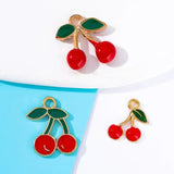 20pcs 10*13mm Enamel Mini Cherry Charm Necklace Earring Pendant DIY Access
