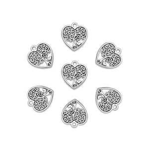 40pcs Antique Silver Heart Love Tree Charms Pendant for DIY Necklace